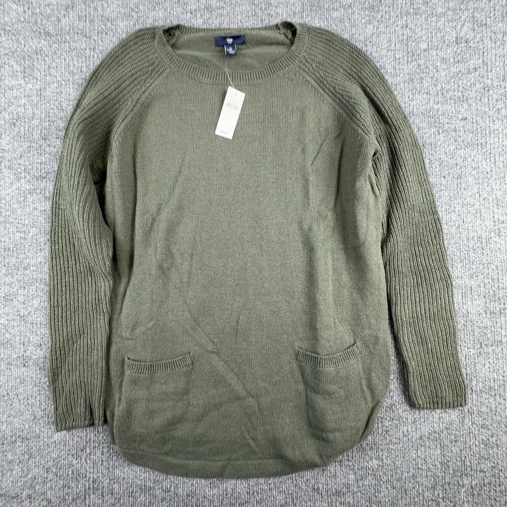Gap Sweater Womens Large Green Crew Neck Tunic Pockets Raglan‎ Knit Pullover
